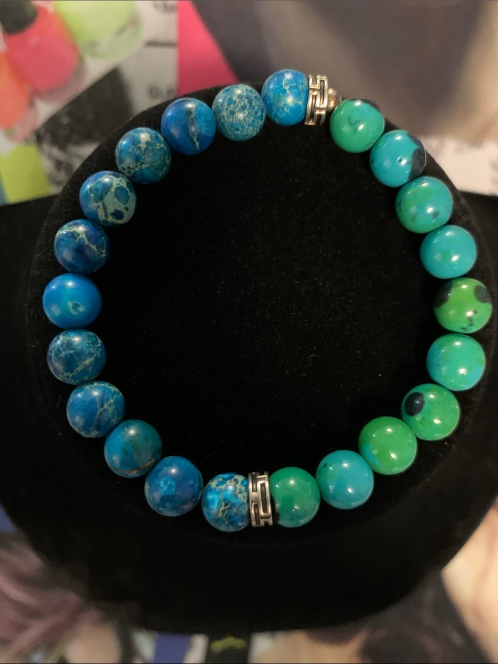 Blue & Green Beaded Stretch Bracelet - Women Jewelry